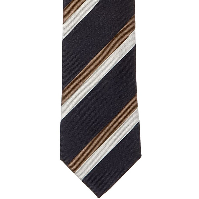 Brunello Cucinelli Men's Navy Brown Striped Wool Blend Tie