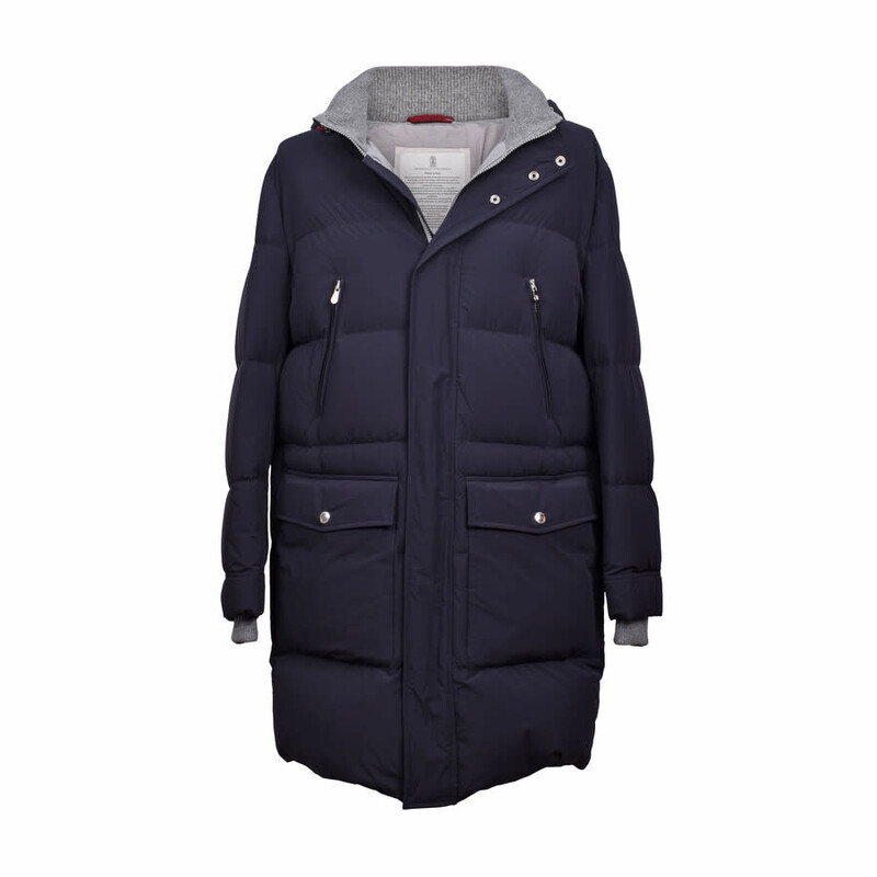 Brunello Cucinelli Men's Navy Medium Gray Puffer Jacket, Size L