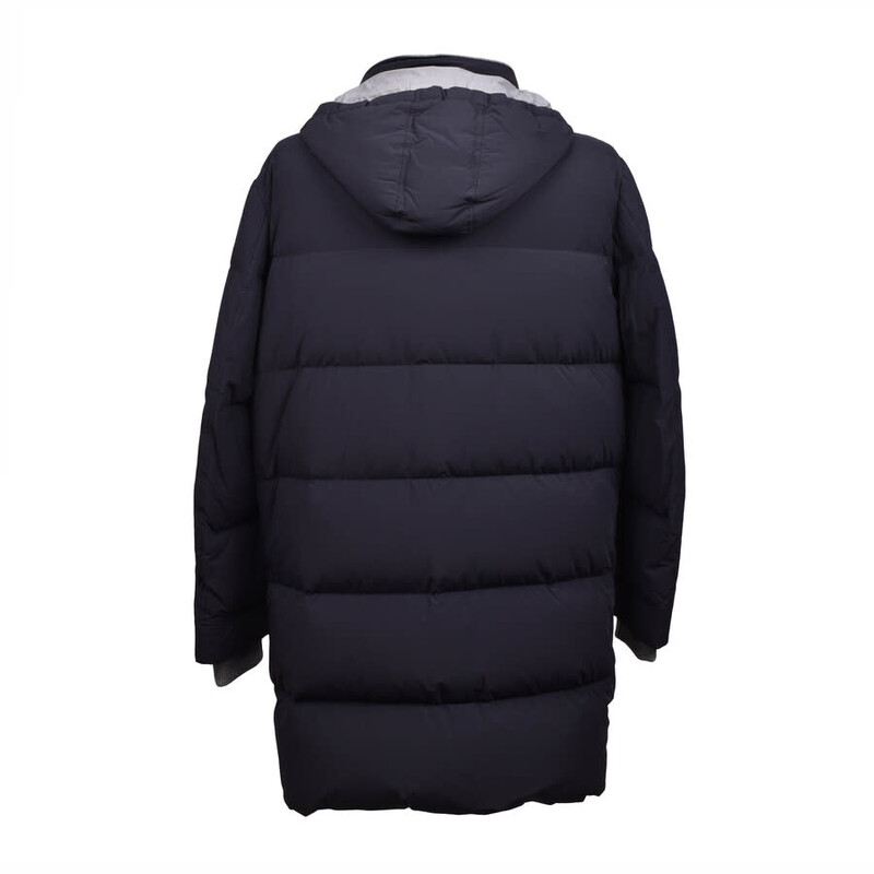 Brunello Cucinelli Men's Navy Medium Gray Puffer Jacket, Size L