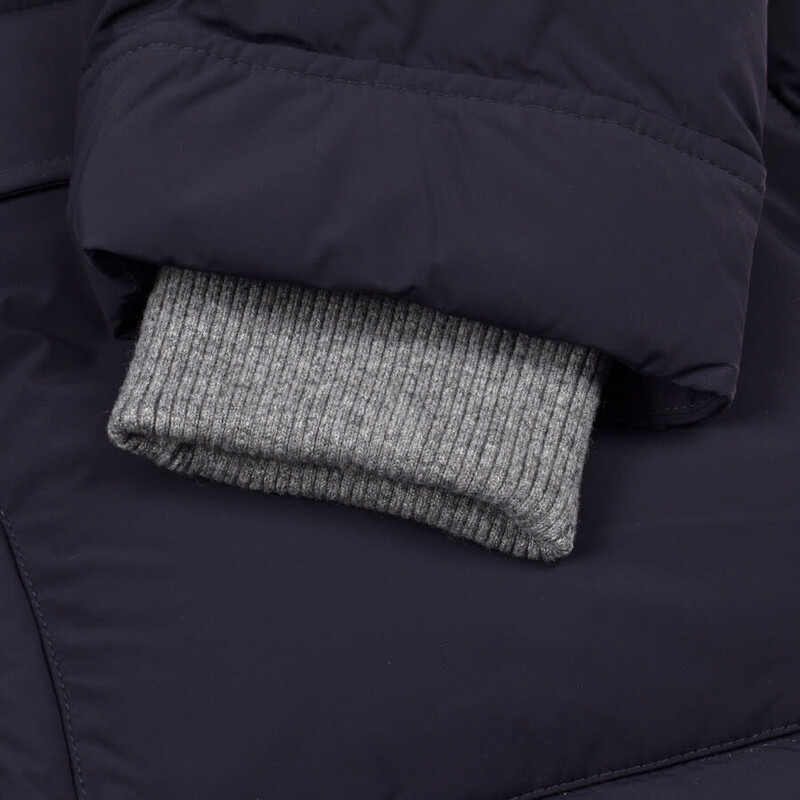 Brunello Cucinelli Men's Navy Medium Gray Puffer Jacket, Size L