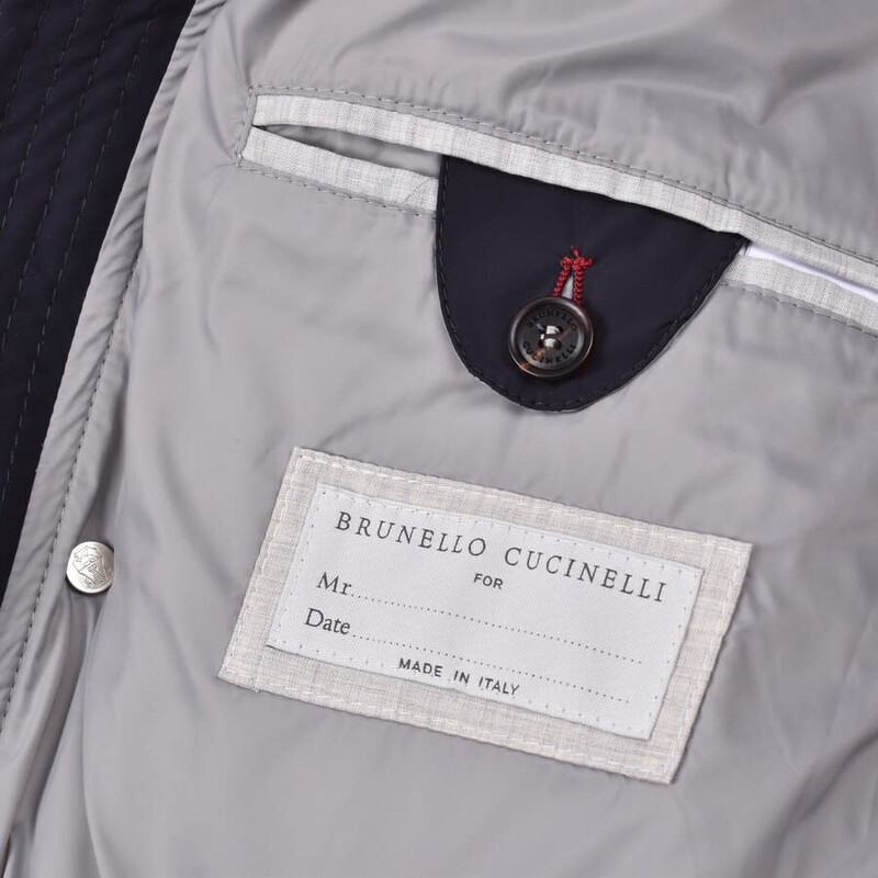 Brunello Cucinelli Men's Navy Medium Gray Puffer Jacket, Size L