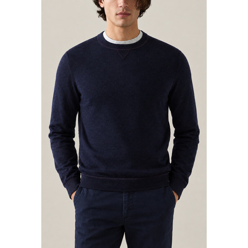 Brunello Cucinelli Men'S Navy Wool Blend Crewneck Sweater, Size 48