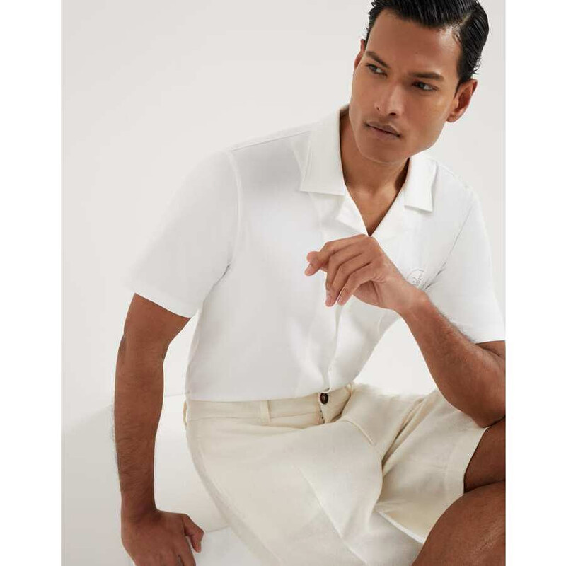 Brunello Cucinelli Men's Optical White Short Sleeve Cotton Shirt, Size ...