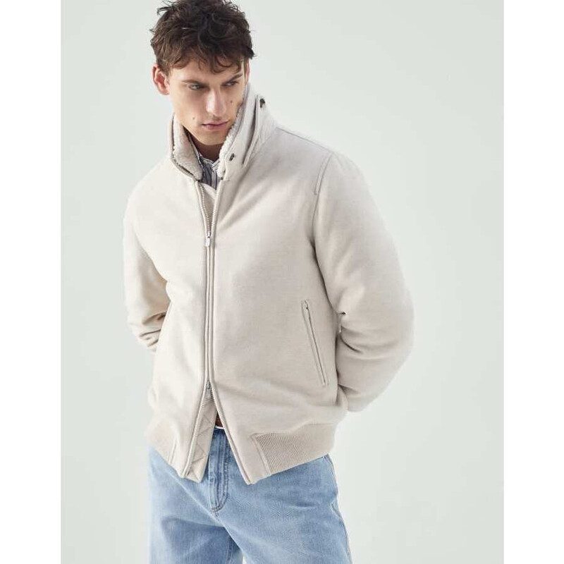 Brunello Cucinelli Men's Sand Wool Bomber Jacket, Size 50