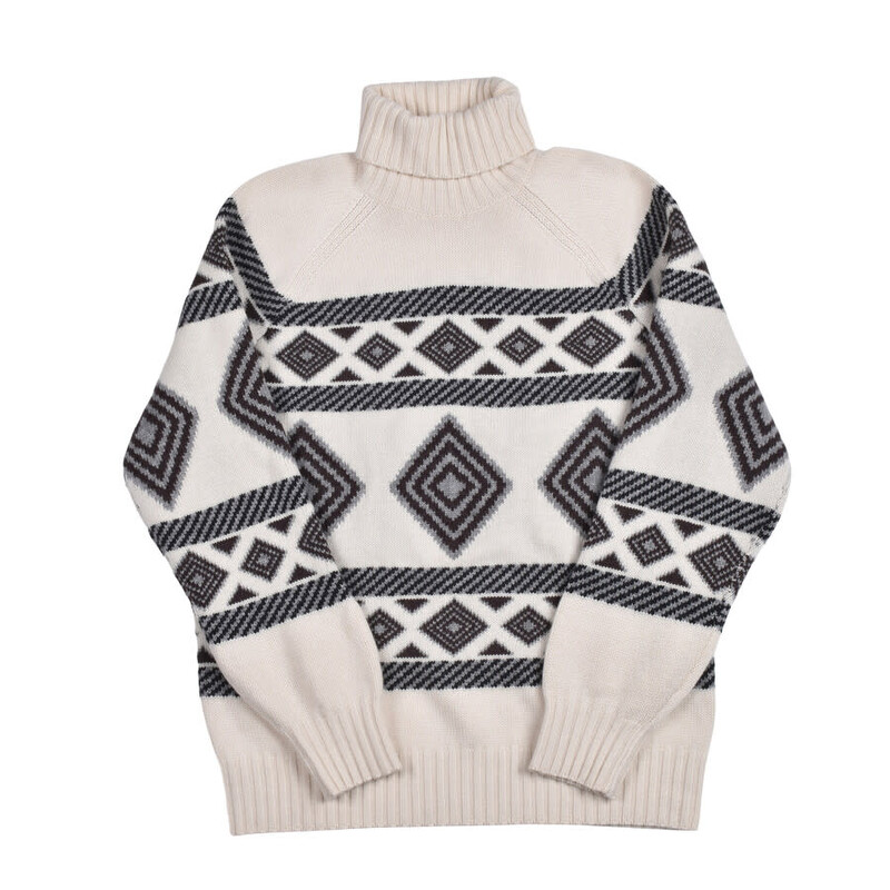 Brunello Cucinelli Men'S White Black Cashmere Patterned Turtleneck