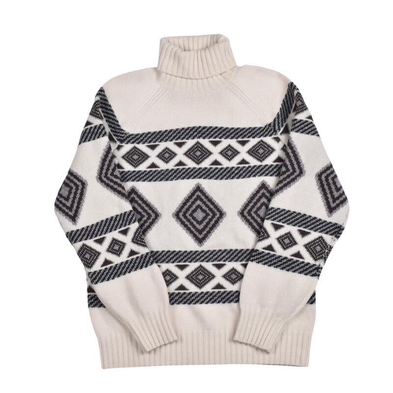 Brunello Cucinelli Men'S White Black Cashmere Patterned Turtleneck