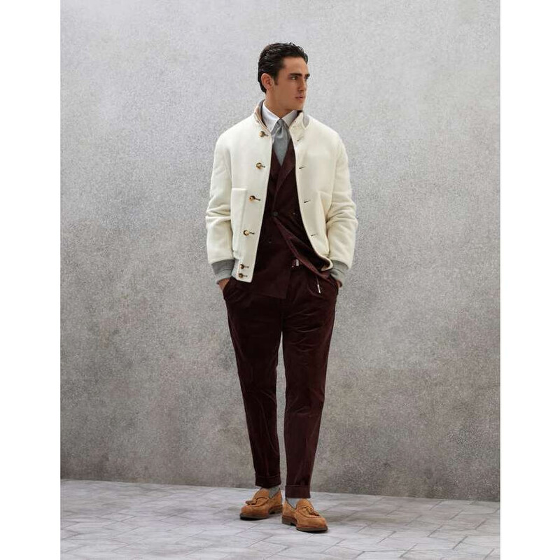 Brunello Cucinelli Men'S White Wool Bomber Jacket, Size 36