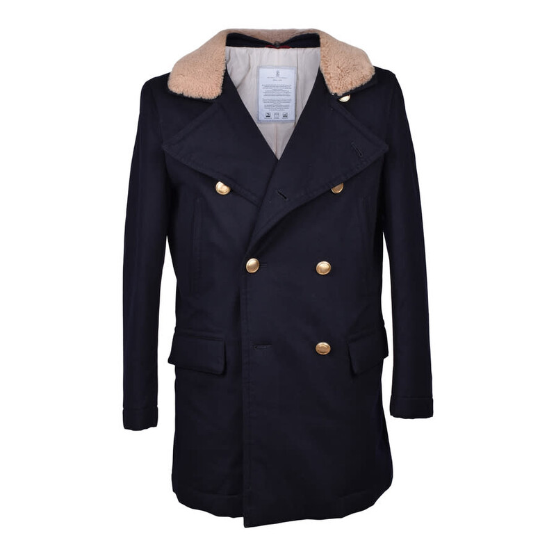 【BRUNELLO CUCINELLI】ネイビー ピーコート Brunello Cucinelli Navy Cashmere Pea Coat With Fur Collar, Brand