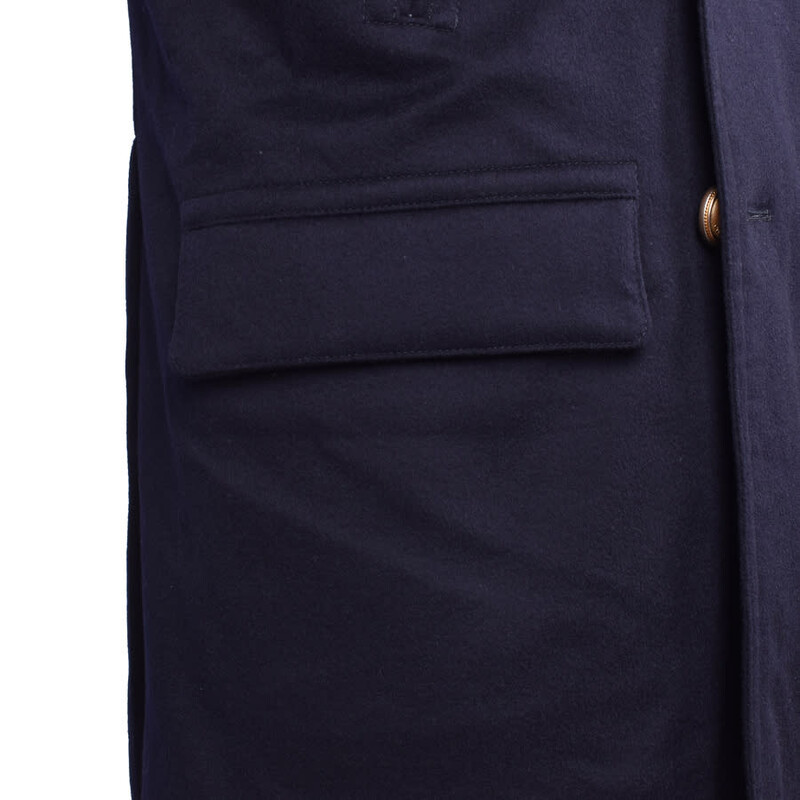 Brunello Cucinelli Navy Cashmere Pea Coat With Fur Collar, Brand