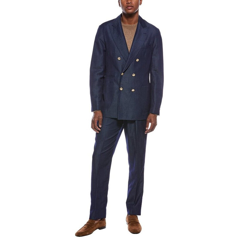 Brunello Cucinelli Navy Wool Linen Deconstructed Blazer, Brand