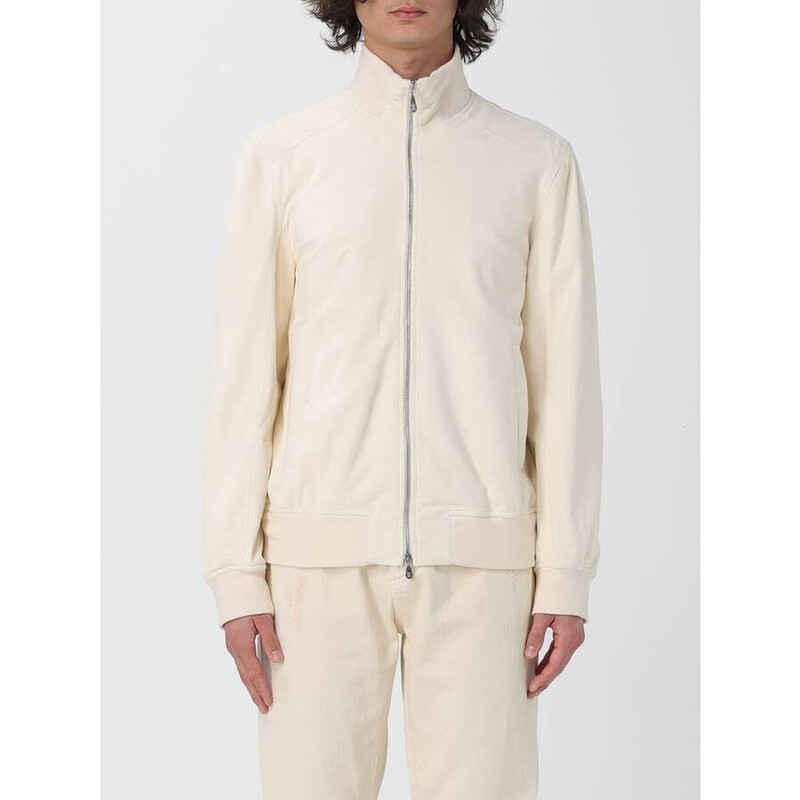 Brunello Cucinelli White Leather Zip Jacket, Size X-Large