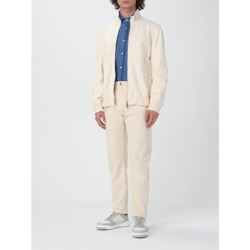 Brunello Cucinelli White Leather Zip Jacket, Size X-Large