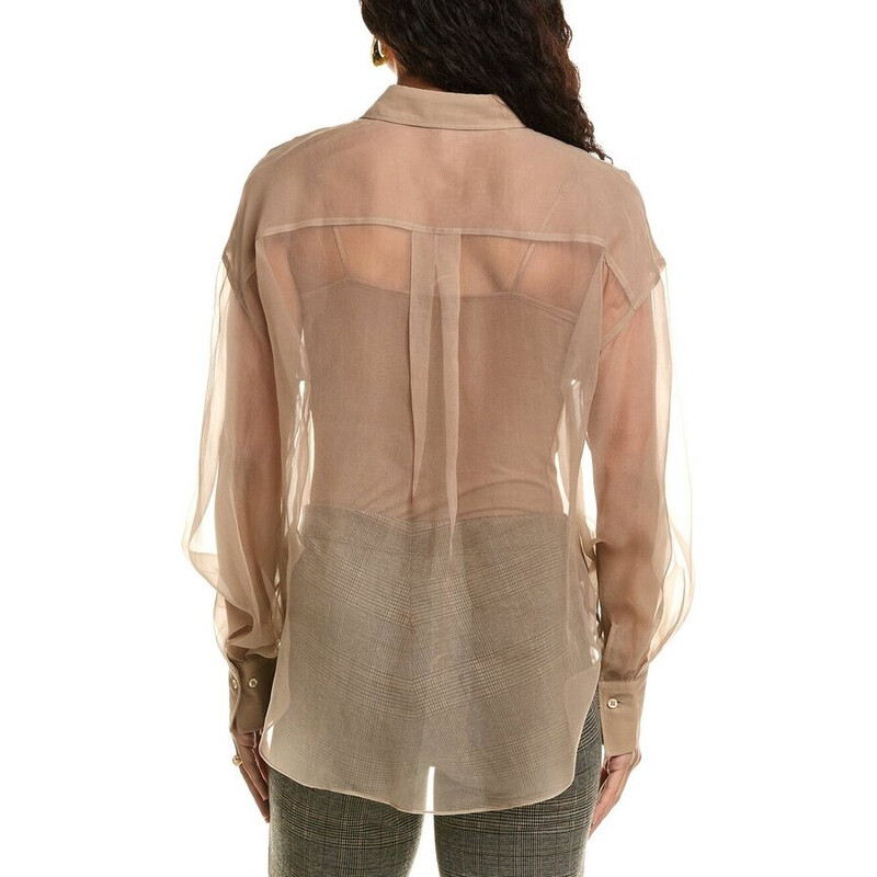 Brunello Cucinelli Womens Almond Butter Silk Shirt, Size XL