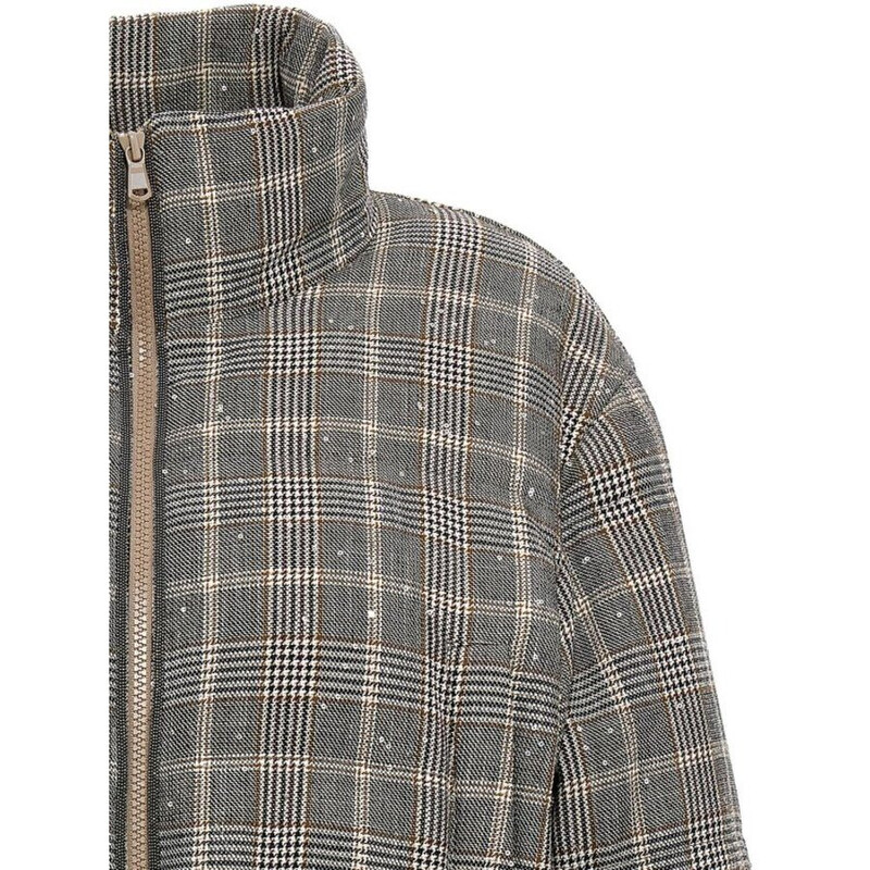 Brunello Cucinelli Women'S Beige Black Brown Checked Wool Blend