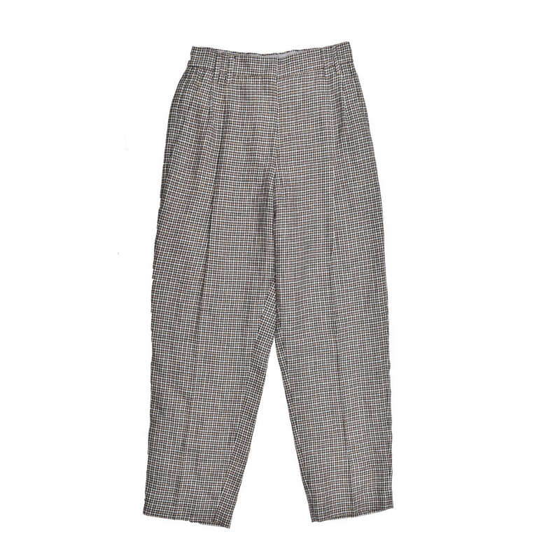 美品 BRUNELLO CUCINELLI リネンシルク シャンブレーパンツ Brunello Cucinelli Women'S Beige Blue Linen Houndstooth Trousers
