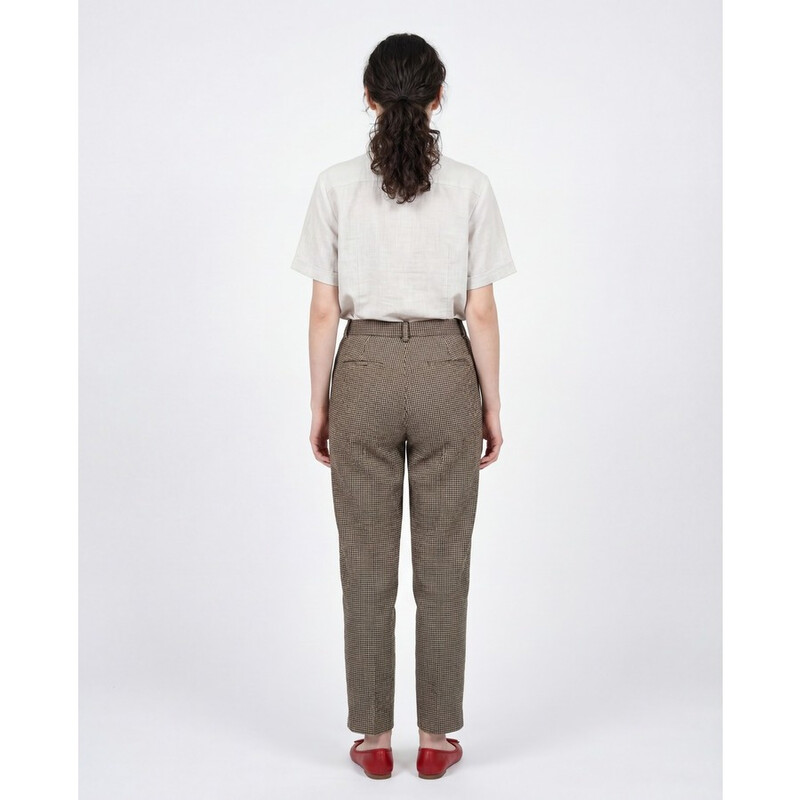 Brunello Cucinelli Women'S Beige Blue Linen Houndstooth Trousers
