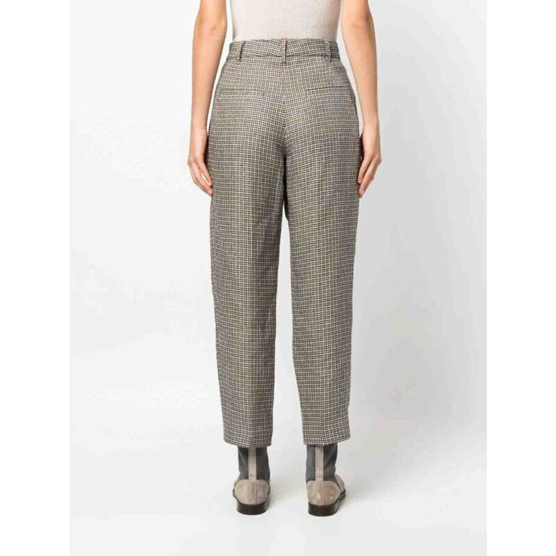 Brunello Cucinelli Women'S Beige Houndstooth Wide-Leg Trousers