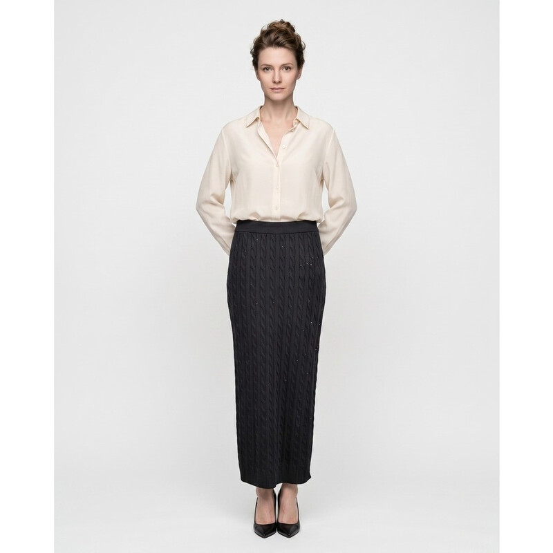 Brunello Cucinelli Women'S Black Cable Knit Skirt, Size M