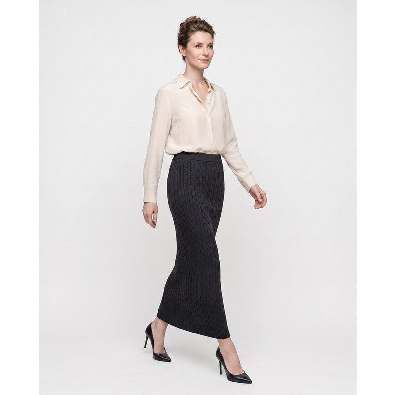 Brunello Cucinelli Women'S Black Cable Knit Skirt, Size M