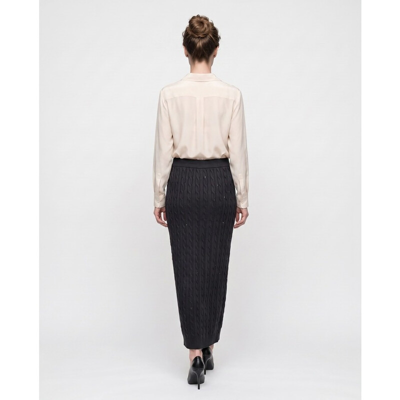 Brunello Cucinelli Women'S Black Cable Knit Skirt, Size M