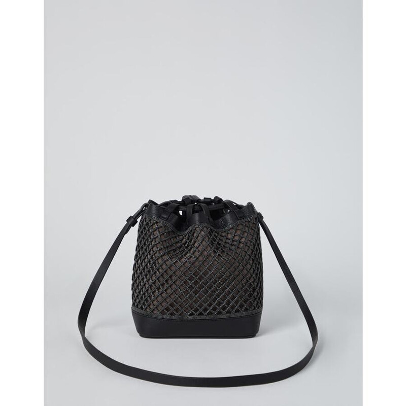 Brunello Cucinelli Womens Black Leather Mesh Bag MBETD2510_C101