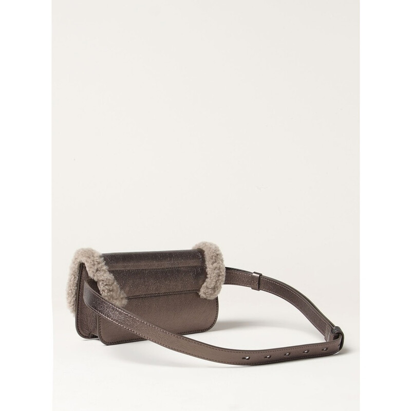 Brunello Cucinelli Womens Bronze Shearling Trim Bag