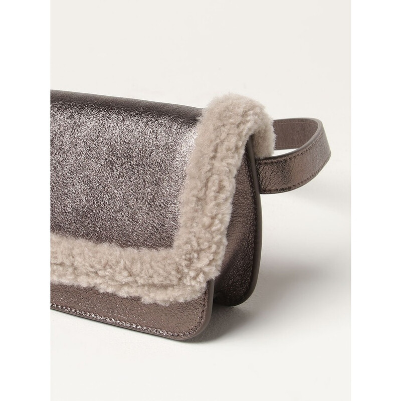 Brunello Cucinelli Womens Bronze Shearling Trim Bag