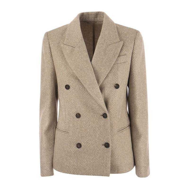 Brunello Cucinelli Women'S Camel Double Breasted Wool Blend Jacket