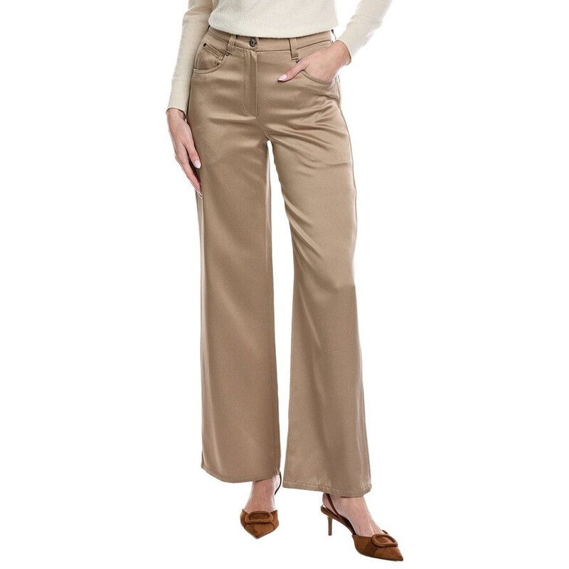 Brunello Cucinelli Womens Dove Wide Leg Trousers, Size 44