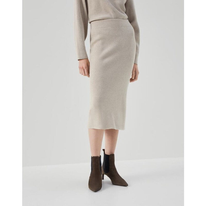 Brunello Cucinelli Women'S Feather Wool Silk Ribbed Knit Skirt
