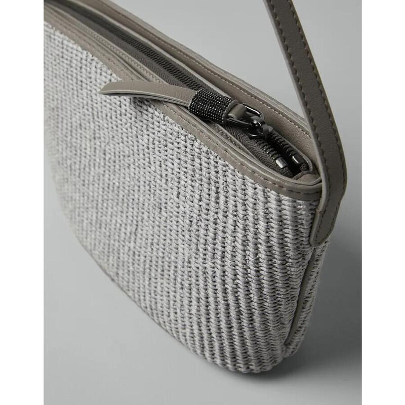 Brunello Cucinelli Womens Light Grey Woven Shoulder Bag