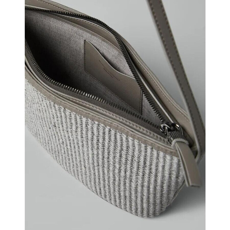 Brunello Cucinelli Womens Light Grey Woven Shoulder Bag