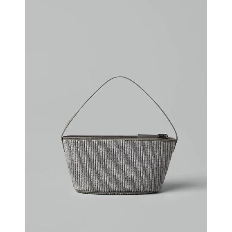 Brunello Cucinelli Womens Light Grey Woven Shoulder Bag