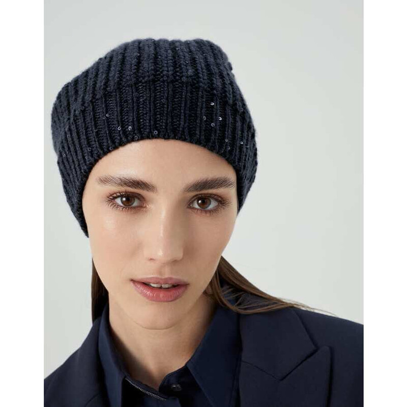 Brunello Cucinelli Women'S Night Wool Silk Ribbed Knit Hat, Size M