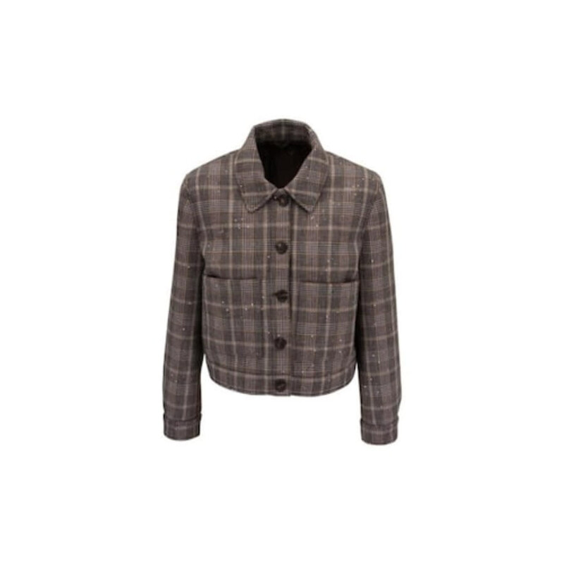 Brunello Cucinelli Women'S Plaid Cropped Jacket With Sequins, Size
