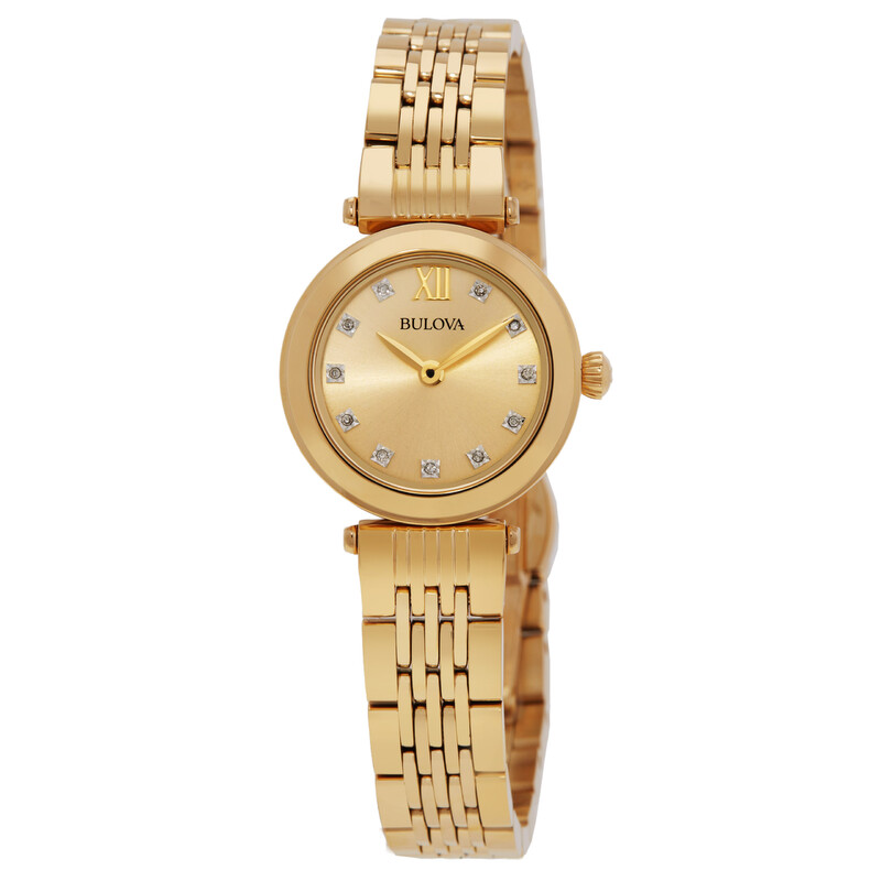 Bulova Champagne Quartz Gold Dial Ladies Watch 97P176 042429601345 ...