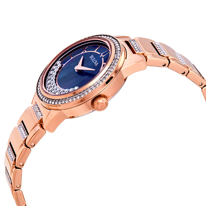 Bulova Crystal TurnStyle Blue Mother of Pearl Dial Ladies Watch 98L247 ...