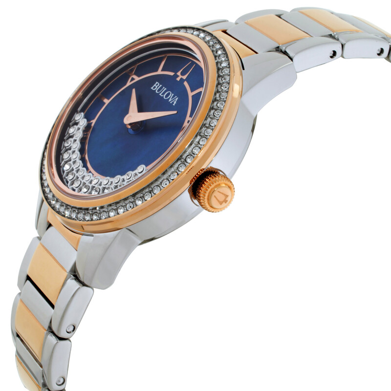 Bulova Crystal Turnstyle Quartz Blue Mother of Pearl Dial Ladies Watch ...