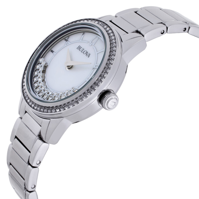 Bulova Crystal Turnstyle Quartz Mother of Pearl Dial Ladies 