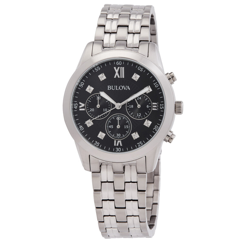 Bulova Diamond Accent Chronograph Quartz Black Dial Men's Watch 96D136 ...