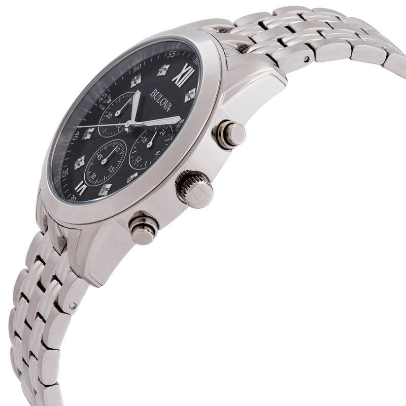 Bulova Diamond Accent Chronograph Quartz Black Dial Men's Watch 96D136 ...
