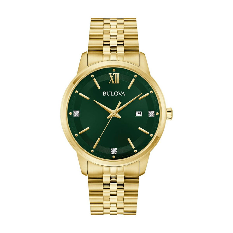 Bulova Diamonds Quartz Green Dial Men's Watch 97D140 - Watches