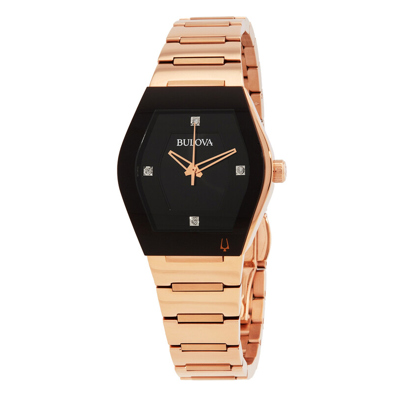 Bulova Gemini Quartz Diamond Black Dial Ladies Watch 97P158 ...