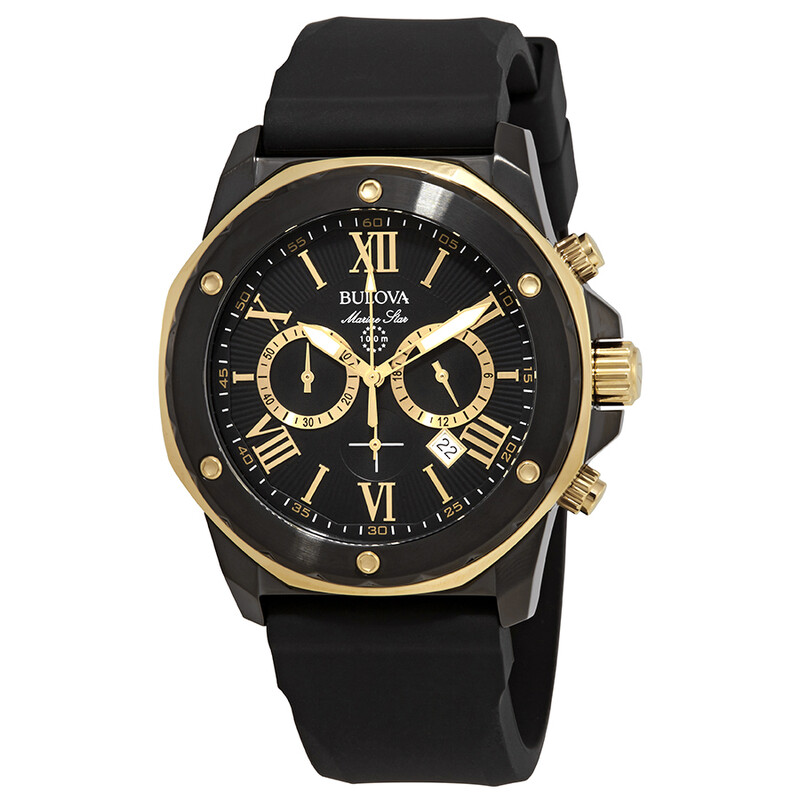 BULOVA クロノグラフ 腕時計 ブラック/ゴールド Bulova Marine Star Chronograph Black Dial Men's Watch 98B278