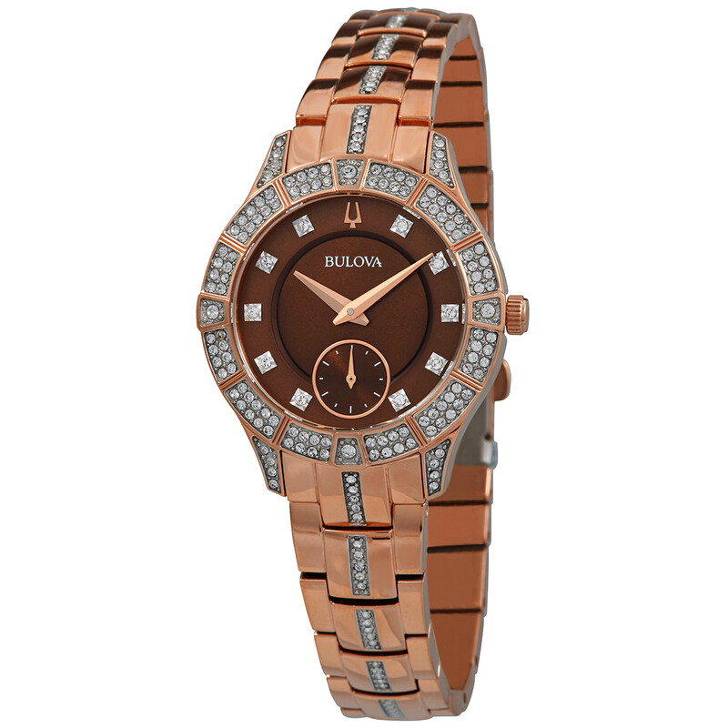 Bulova Phantom Quartz Crystal Chocolate Mother of Pearl Dial Ladies ...