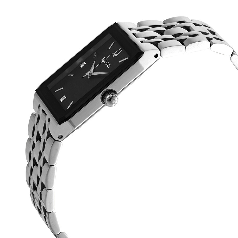 Bulova Quadra Quartz Diamond Black Dial Men Bulova Men\'s Watch 96D145 Diamond Black Dial Silver Stainless Steel Quar… main image 0