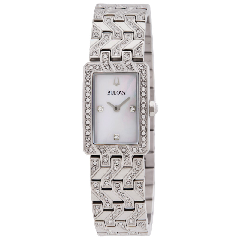 Bulova Quartz Crystal Accent Tank White Mother of Pearl Dial  display picture 3