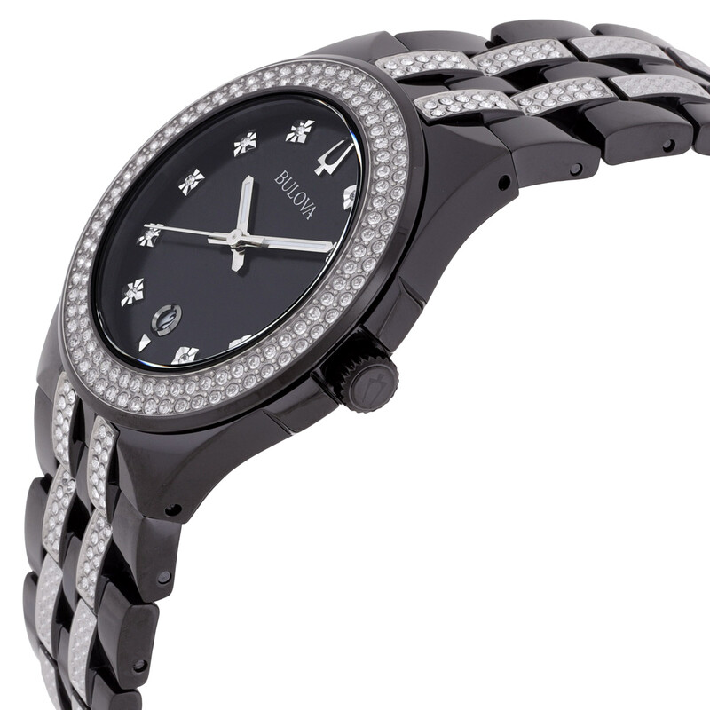 Bulova Quartz Crystal Black Dial Men's Watch & Dog Tag 98K101