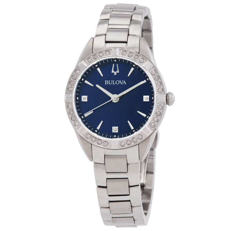 Bulova Quartz Crystal Blue Dial Ladies Watch 96R243 - Watches