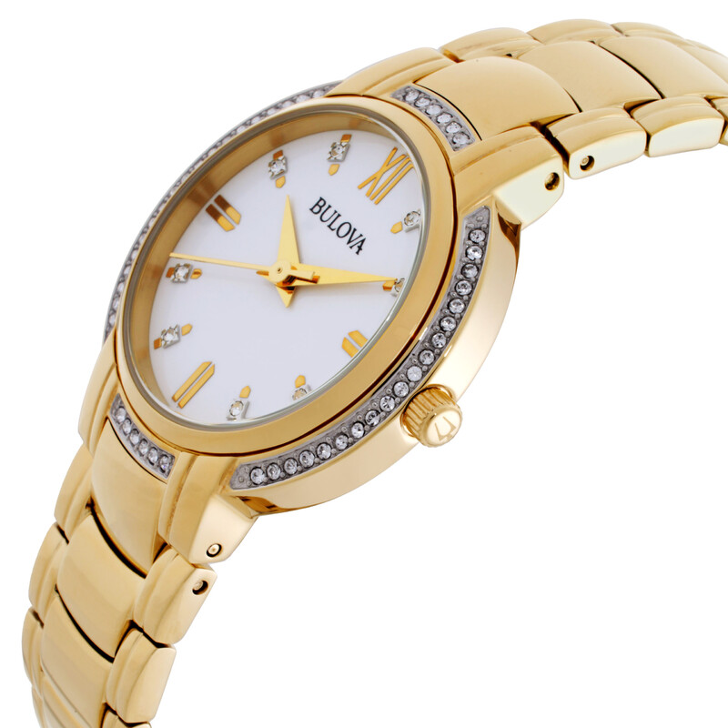 Bulova Quartz Crystal White Dial Ladies Watch 98L280 042429583054 ...